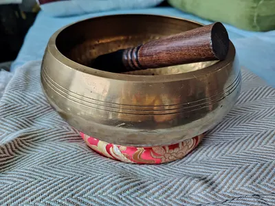MOVING OUT SALE: Large Vintage Tibetan Singing Bowl with Wooden Mallet