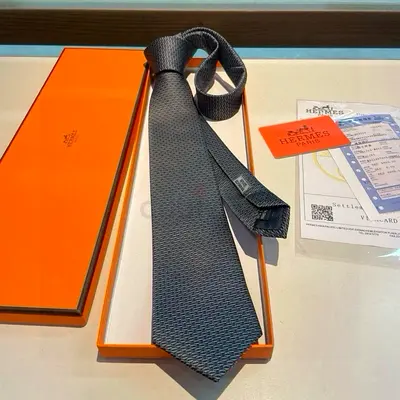 Hermès men's silk tie - dark grey patterned, like new with box