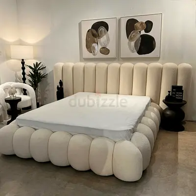 Plush Bubble Upholstered queen Bed with hydraulic storage - white