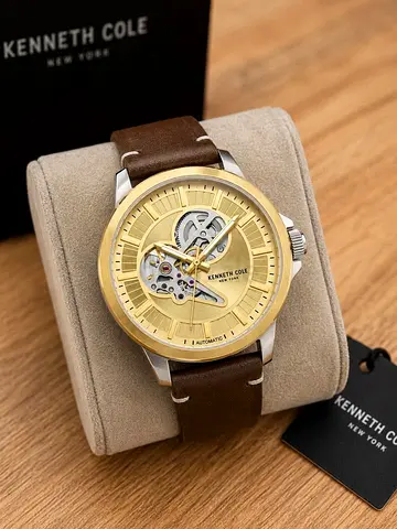 Kenneth Cole Automatic Skeleton Dial Unisex Watch Brown Leather