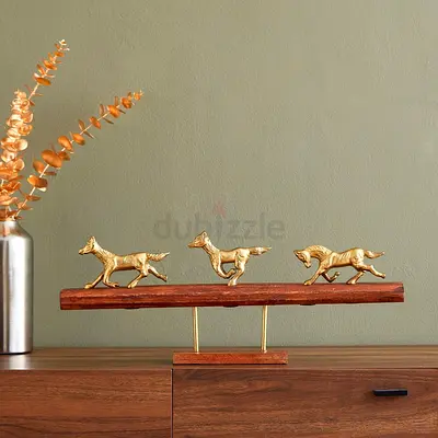 Ace Metal Running Horses Figurine on Base - 51x9x23 cm - Modern Table Accent
