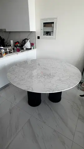 6 Seater Round Marble Dining Table White & Black | 150cm