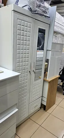 White 2-Door Wardrobe with Mirror - Good Condition