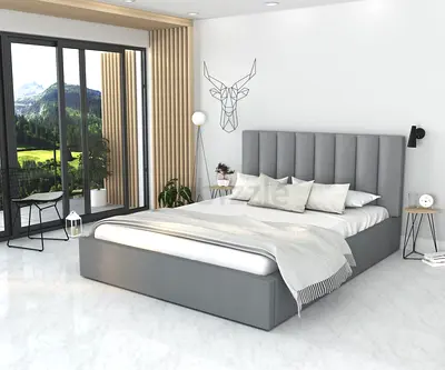 New Modern Grey Upholstered Bed Frame with Padded Headboard - Queen/King Options