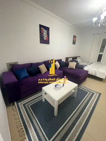 Luxury second-occupancy studio apartment. Separate kitchen and open view. Fully furnished. ✨ Ajman, Jasmine Towers. For monthly rent.