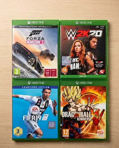 Set of 4 Xbox One games: Forza Horizon 3, WWE 2K20, FIFA 19 Champions, Dragon Ball Xenoverse