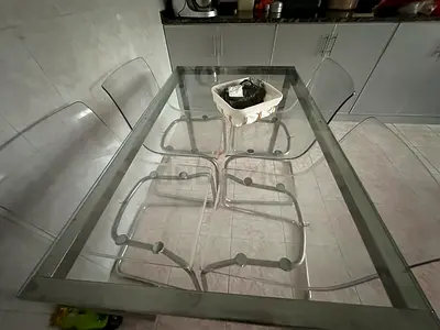Modern Glass Top Dining Table with 4 Transparent Chairs