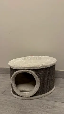 Round cozy cat hideout with scratching sides and removable cushion