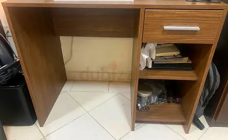 Wooden Study Desk with Drawers and Open Shelves - Good Condition