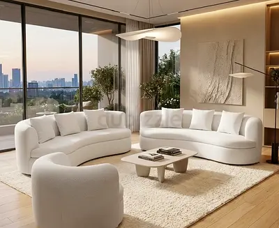 Modern Curved White Sofa Set — 3-Piece (Like New)