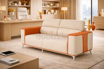 Modern Beige Brown 3 Seater Office Sofa - PU Leather Office Sofa For Reception & Waiting Areas