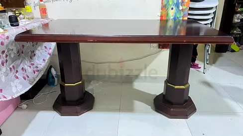 Solid Wood Dining Table with Double Pedestal Base - Dark Brown