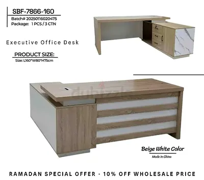 Executive L-shaped Office Desk with Storage - Beige White (160x80x75cm)