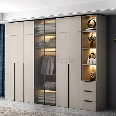 Modern Built-in Wardrobe with Glass Display and Shelves