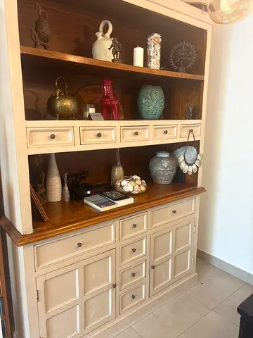 Italian Wooden Display Cabinet with Drawers and Shelves - Cream Finish