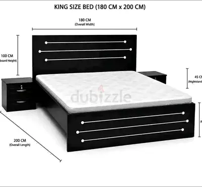 King size wooden bed with headboard and 2 nightstands (180x200 cm)
