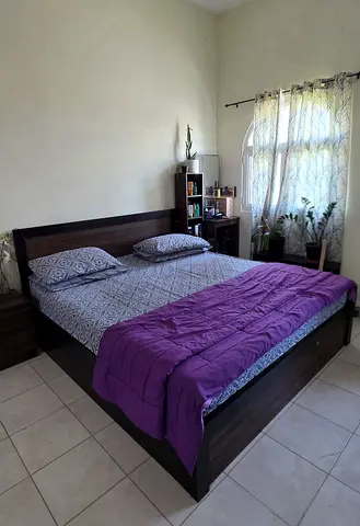 King size wooden bed frame with headboard - good condition