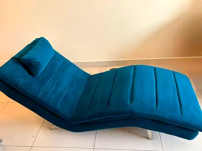 Almost New Teal Velvet Chaise Lounge Chair with Headrest - Excellent Condition