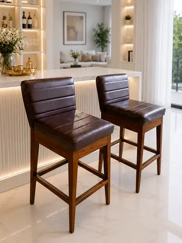 Boss Wooden Bar Stools with Brown Leather Seats
