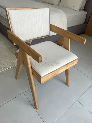 Solid Wood Armchair with Light Beige Upholstery - Excellent Condition