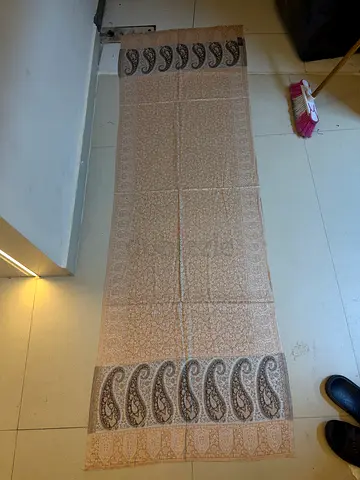 Light beige paisley patterned shawl / scarf - long pashmina style
