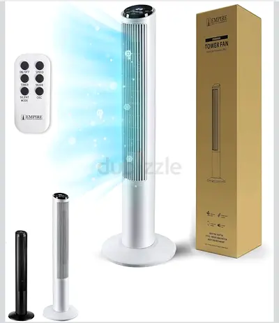 Slim Tower Fan with Remote - White, Oscillating, Quiet Operation