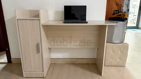 Light wood study desk with storage cabinet - good condition