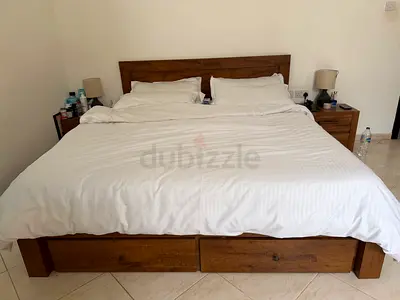 Solid Wood King Size Bed with Storage Drawers - Good Condition