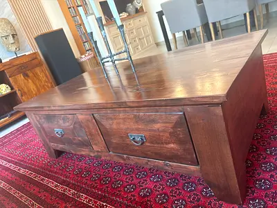 Solid Wood Coffee Table with Storage Drawers - Dark Finish