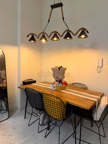 Solid Mango Wood Dining Table with 6 Metal Frame Chairs - Rustic Modern. Original price 3100