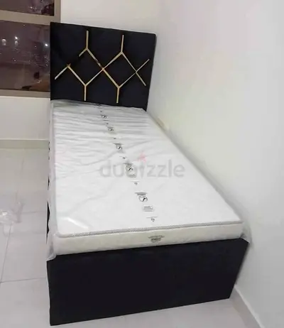 Single bed frame with headboard and mattress - black, New