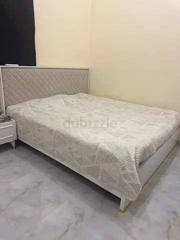 Modern White Bed Frame with Padded Headboard