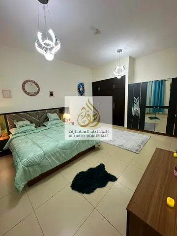 Monthly rent in Ajman, Al Jurf 2, Al Yasmin Towers, opposite City Centre: furnished one bedroom and living room with new furniture, 2 bathrooms, parki