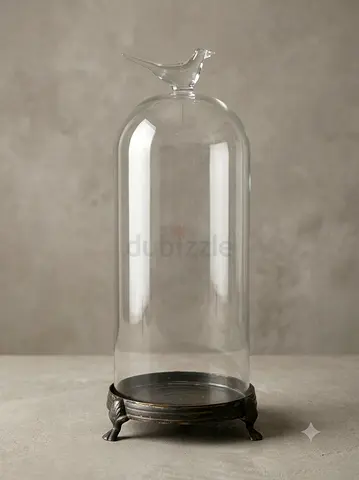 Candle Glass display dome with metallic base - good condition