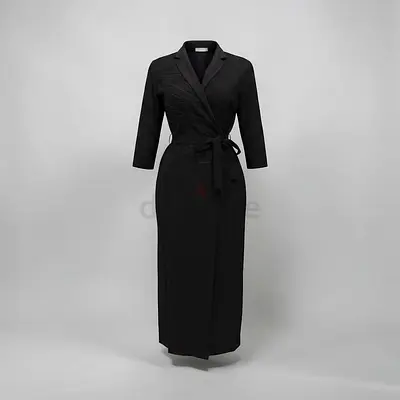 Black Wrap Midi Dress with 3/4 Sleeves - Size M