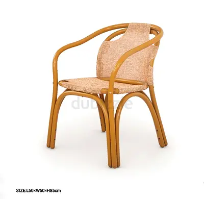 Wicker Rattan Armchair with Curved Arms - Beige/Tan