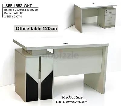 White Office Desk with 3 Drawers - 120cm