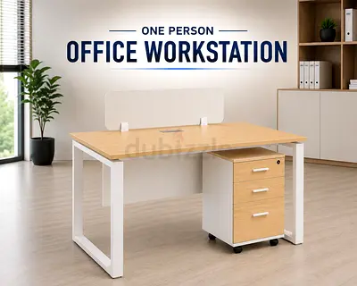 Modern 1 Person Office Workstation – Oak & White Office Table with Pedestal Drawer