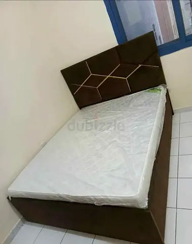 Queen size bed frame with mattress - upholstered headboard