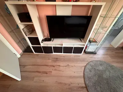 Modern White Entertainment Center with Storage Cubes