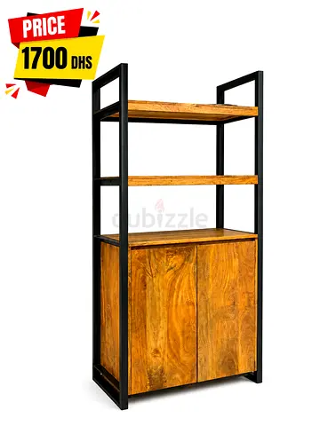 Solid Wood 2-Shelf Cabinet Unit with Metal Frame - Good Condition