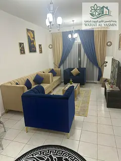 Furnished two-bedroom apartment with living room for monthly rent in Al Taawun, Sharjah