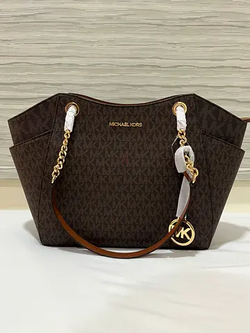 Michael Kors Jet Set Travel Large Chain Tote Bag Signature MK Brown | Brand New