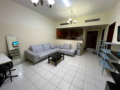 Furnished 1BedRoom Hall | France Cluster Q-05 | Balcony & Main road view