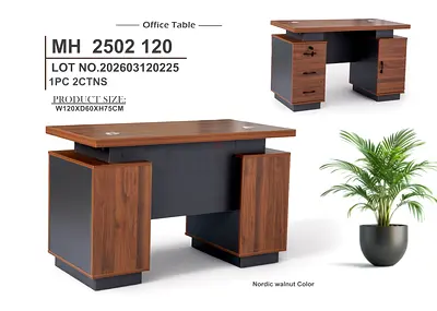 Wooden Office Desk 120cm) - Nordic Walnut