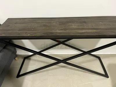 Modern Industrial Style Dining Table with Black Metal X-Frame Legs