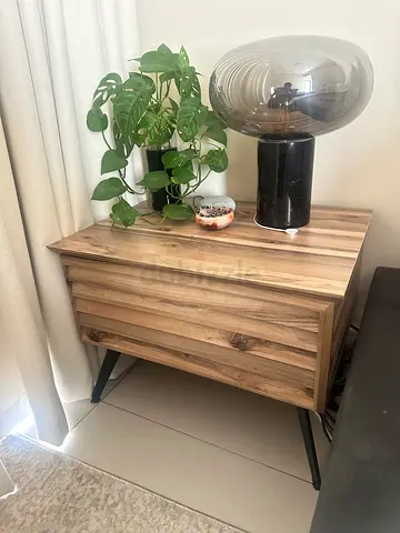 Wooden Side Table / Nightstand with Metal Legs - Good Condition