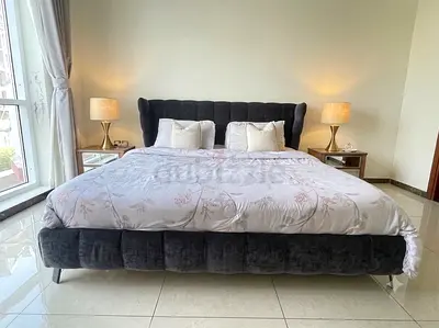 King-size bed frame with padded headboard - dark grey (The one)