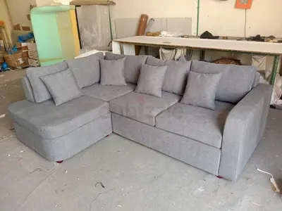 Light grey L-shaped fabric corner sofa with chaise, 5-seater