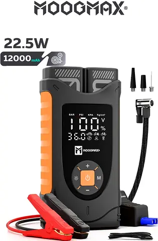 jump starter with a 12000 mAh battery. 4 in 1 portable car battery charger functions as a jump start